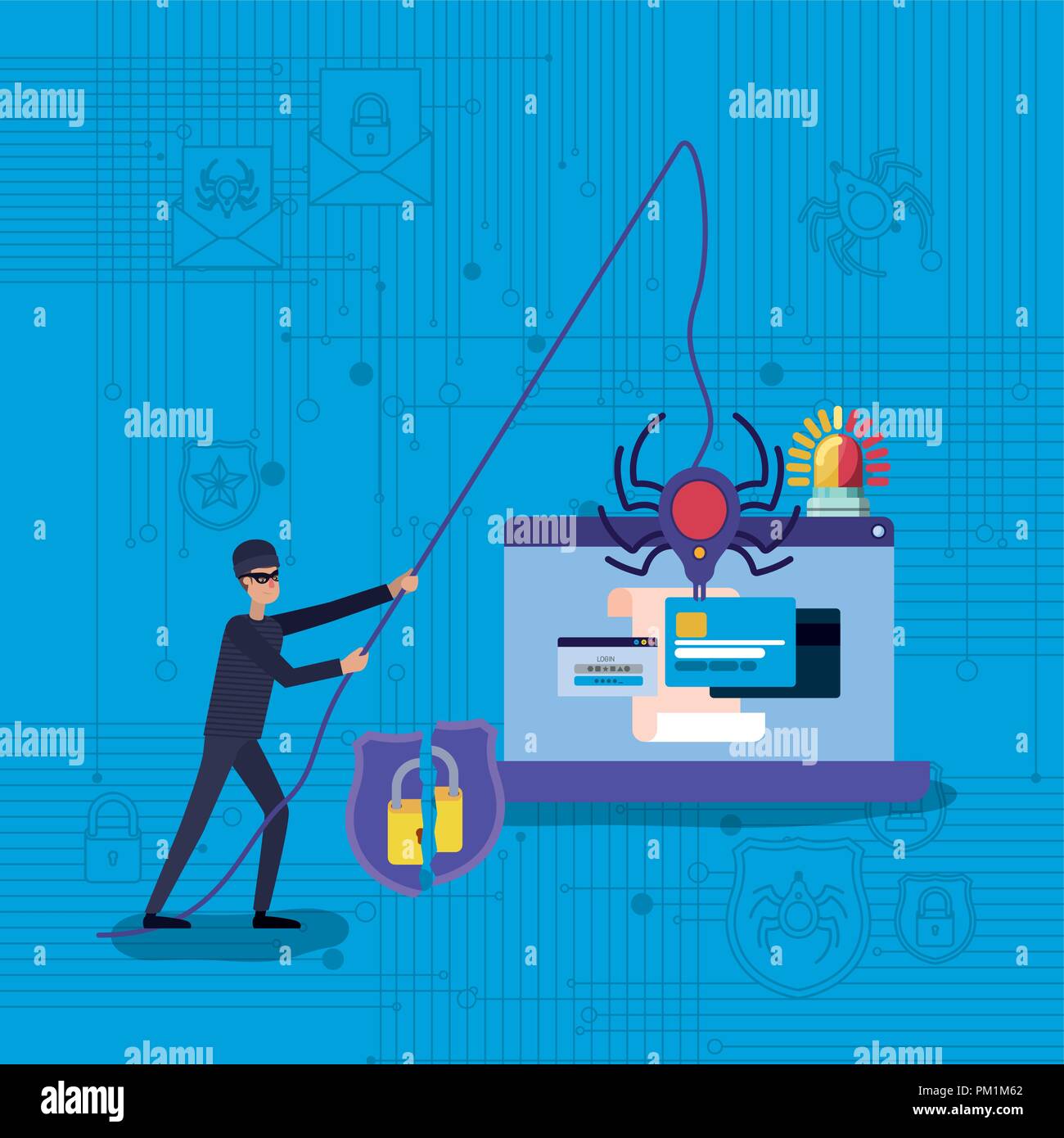 cyber security with laptop and hacker Stock Vector Image & Art - Alamy