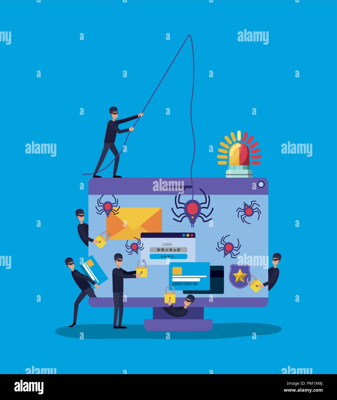 cyber security with computer and hackers Stock Vector Image & Art - Alamy