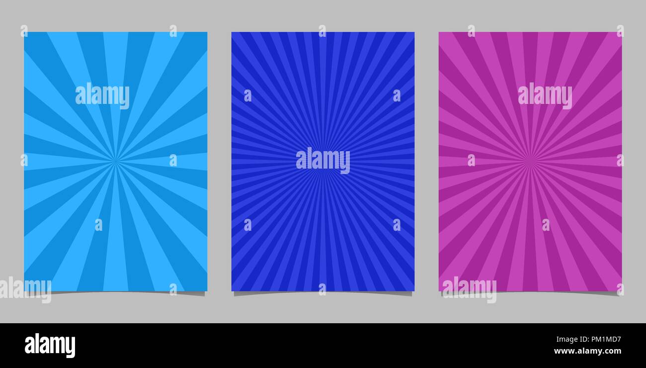 Abstract colored ray burst pattern brochure background set Stock Vector