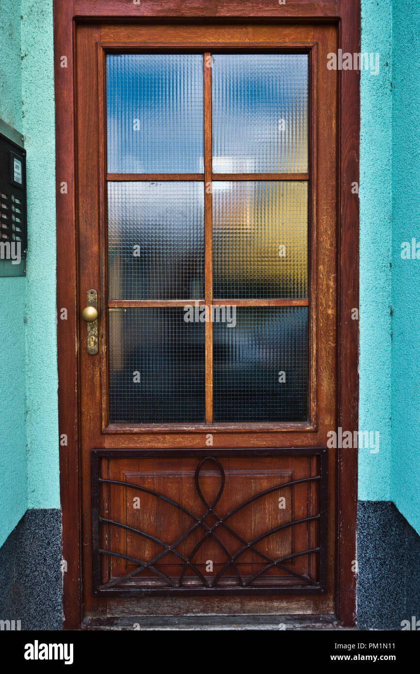 Brown Wood Framed Door With Glass Stock Photo 218855981 Alamy