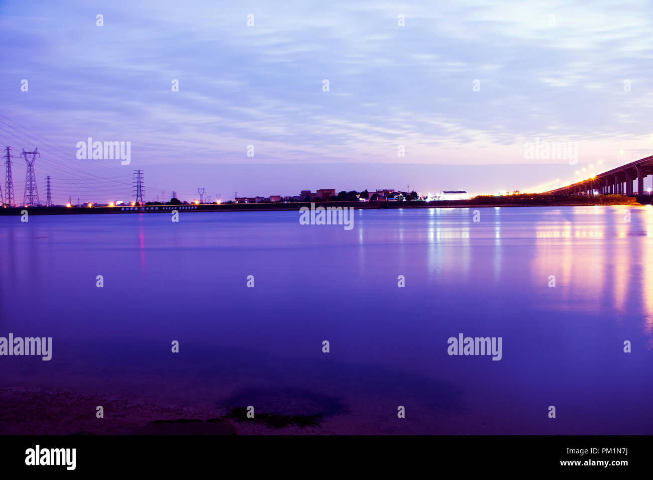 Silky smooth water in the night Stock Photo