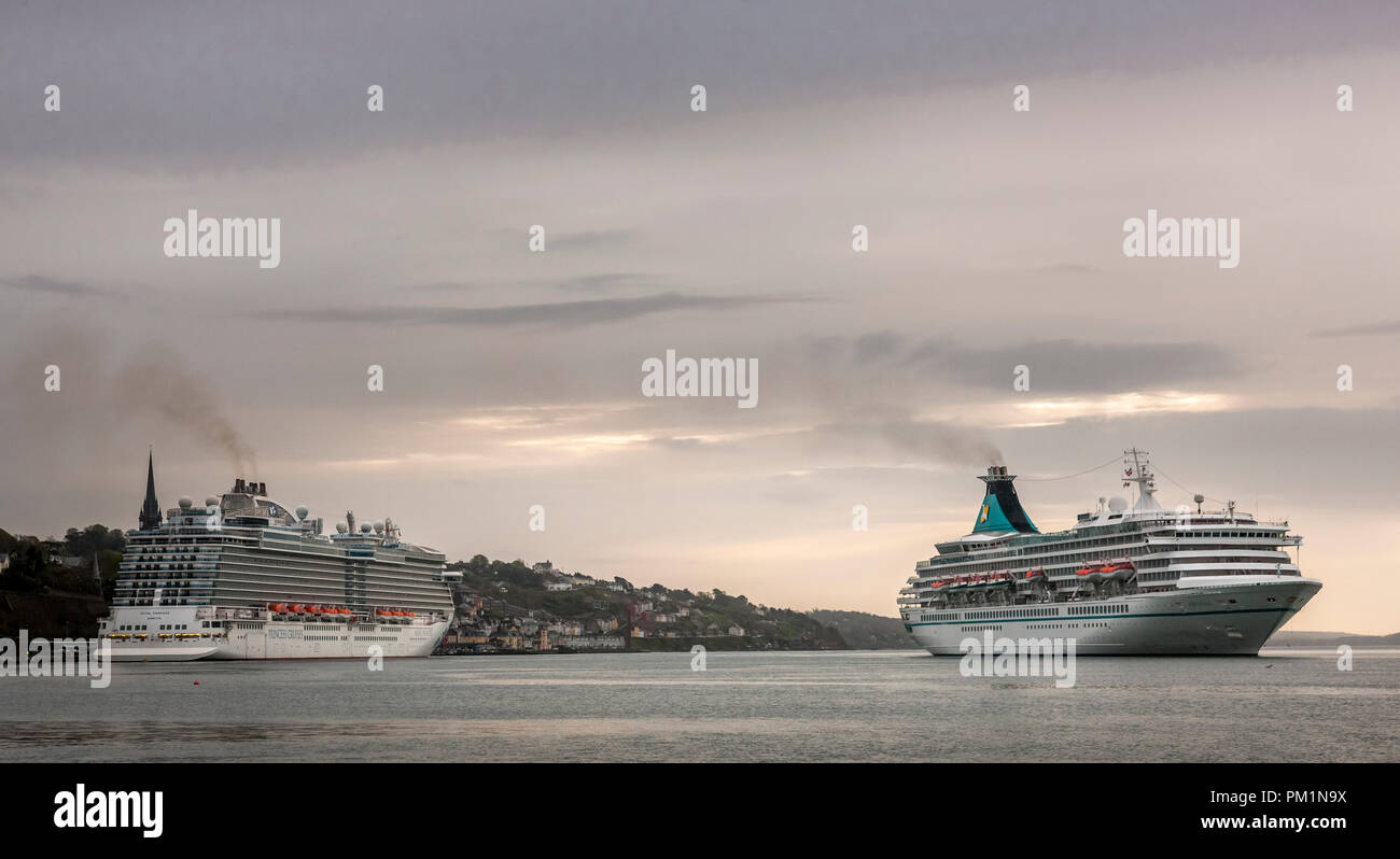 Cobh, Ireland. 03rd May, 2018. Liner Artania passes the cruise ship