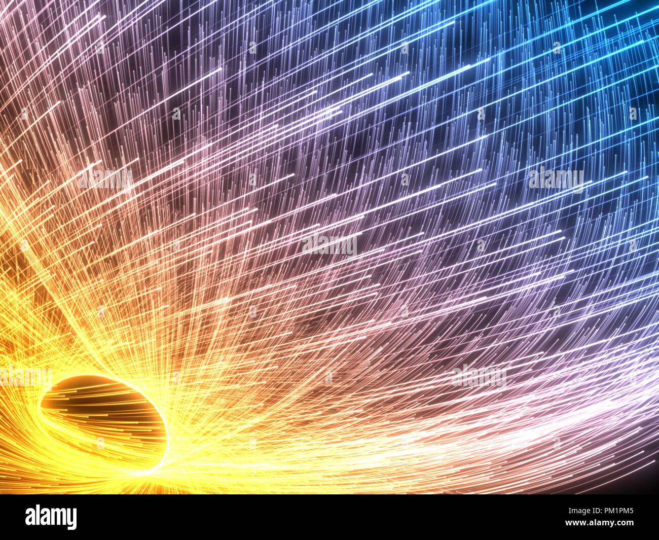 flowing particles swarm with glowing trails. 3d illustration. Stock Photo
