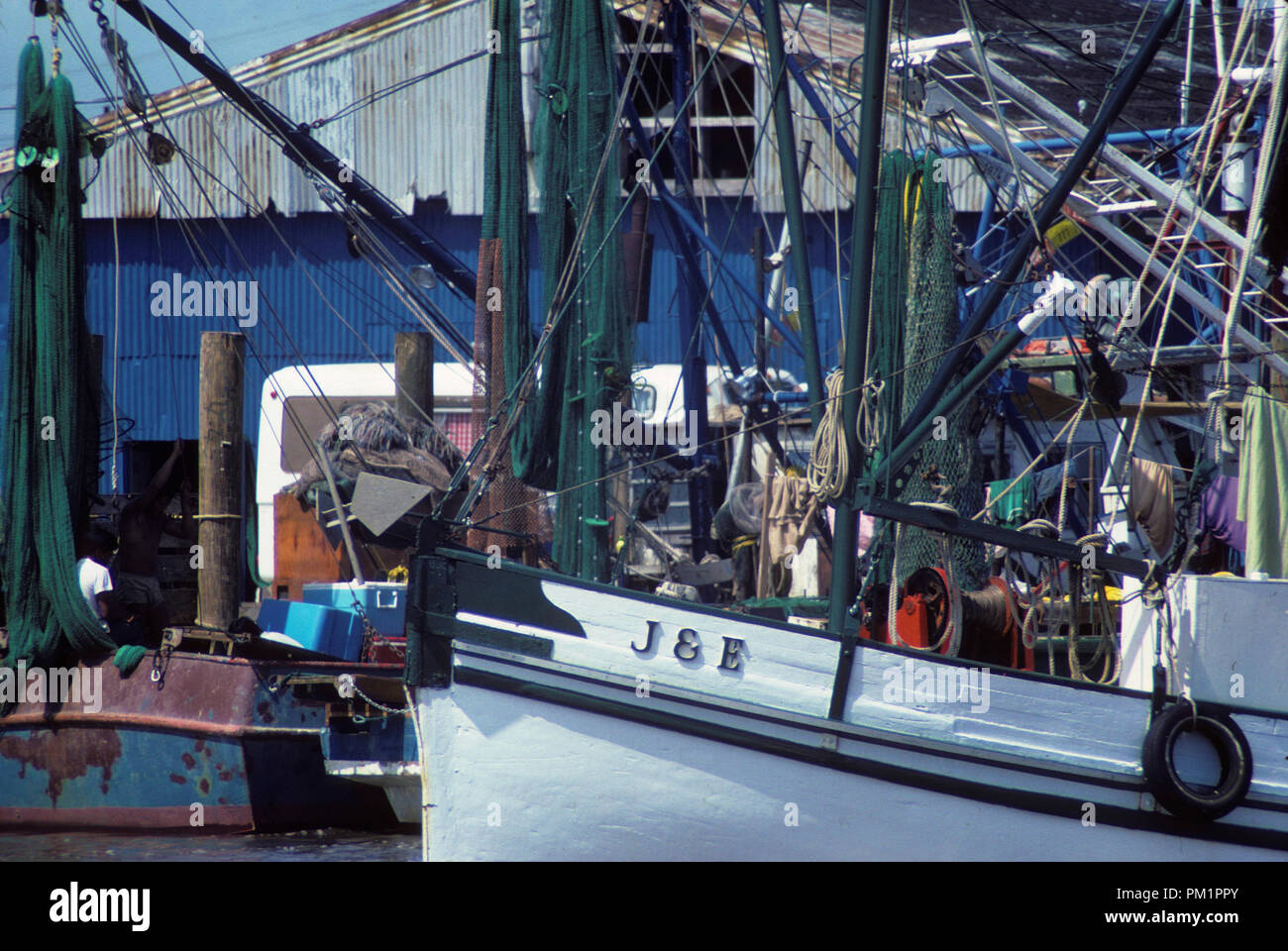 Working shrimp boat on the Gulf Coast of the United States catching fresh wild shrimp and oysters. Stock Photo