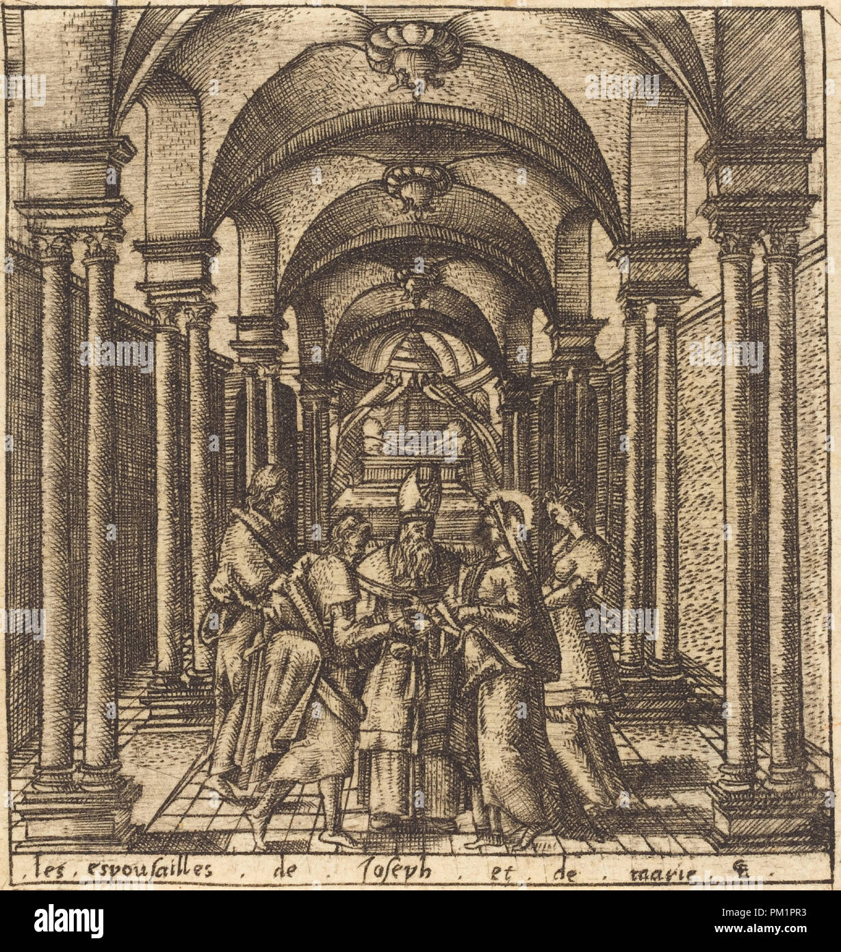 The Marriage of the Virgin. Dated: probably c. 1576/1580. Medium: engraving. Museum: National Gallery of Art, Washington DC. Author: Léonard Gaultier. Stock Photo