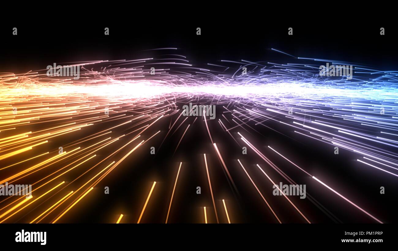 flowing particles swarm with glowing trails. 3d illustration. Stock Photo