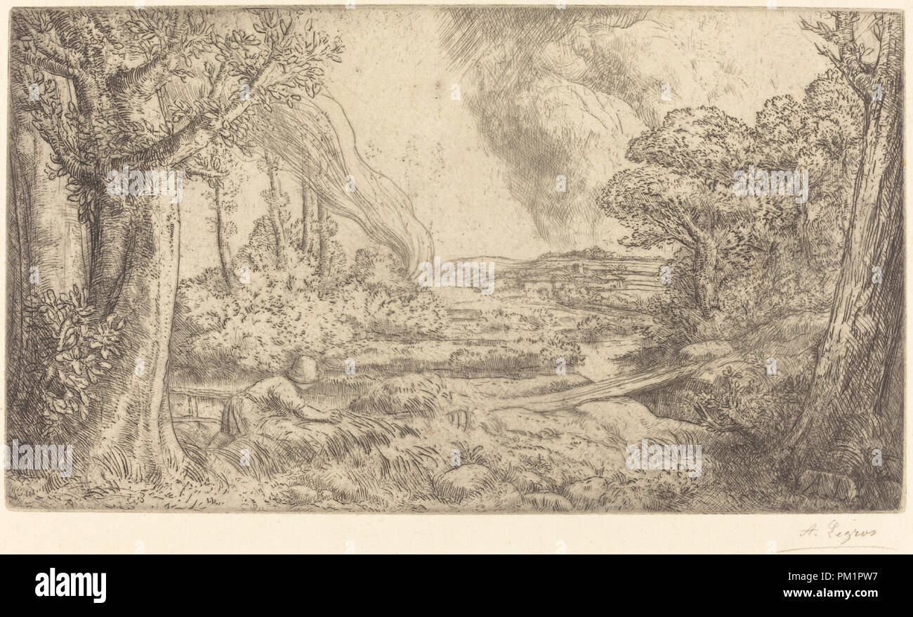 Landscape (Paysage). Medium: etching and drypoint. Museum: National Gallery of Art, Washington DC. Author: Alphonse Legros. Stock Photo