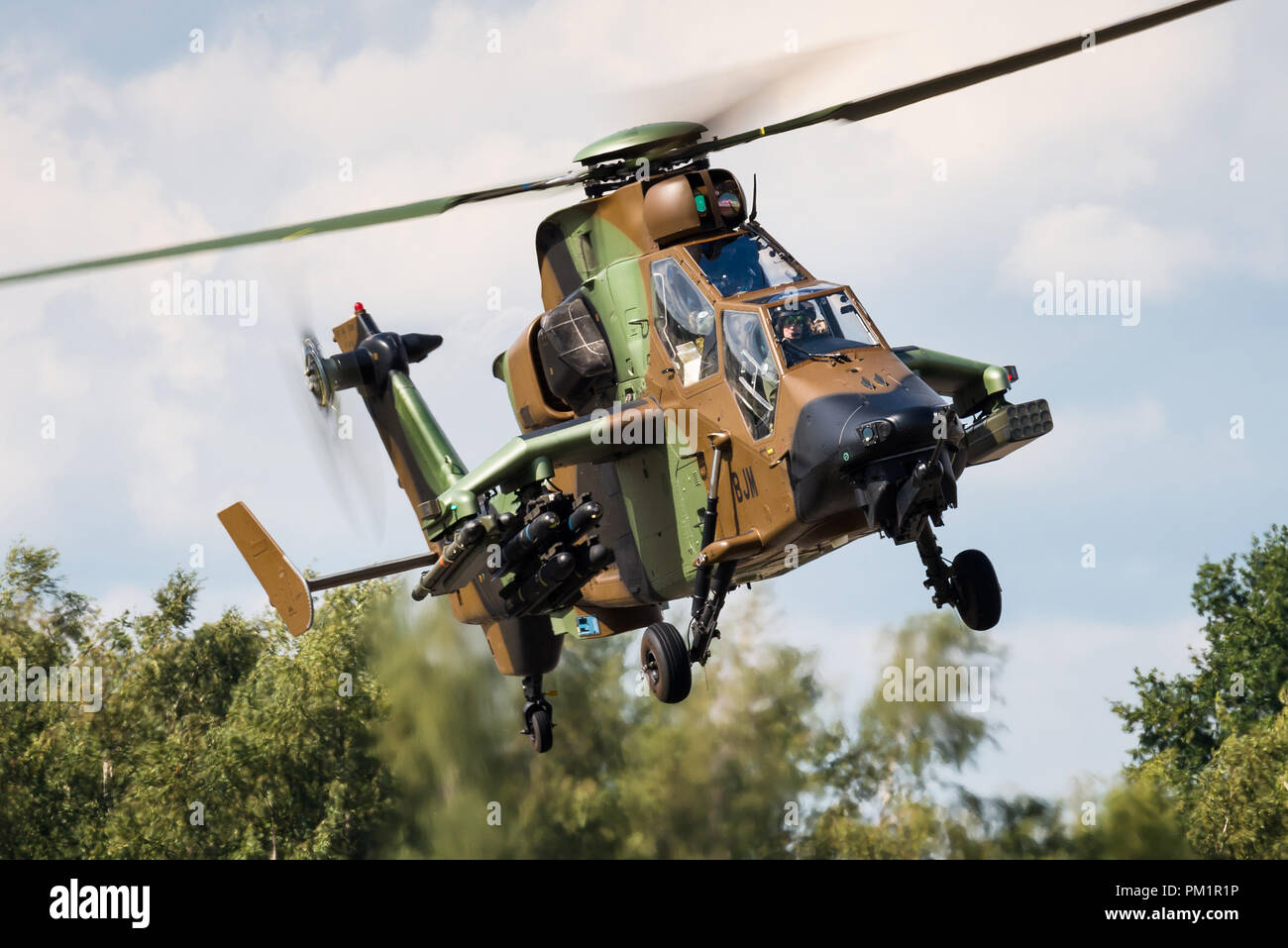 A Eurocopter Tiger four-bladed, twin-engined attack helicopter of the French Army at the Kleine-Brogel airbase in Belgium. Stock Photo