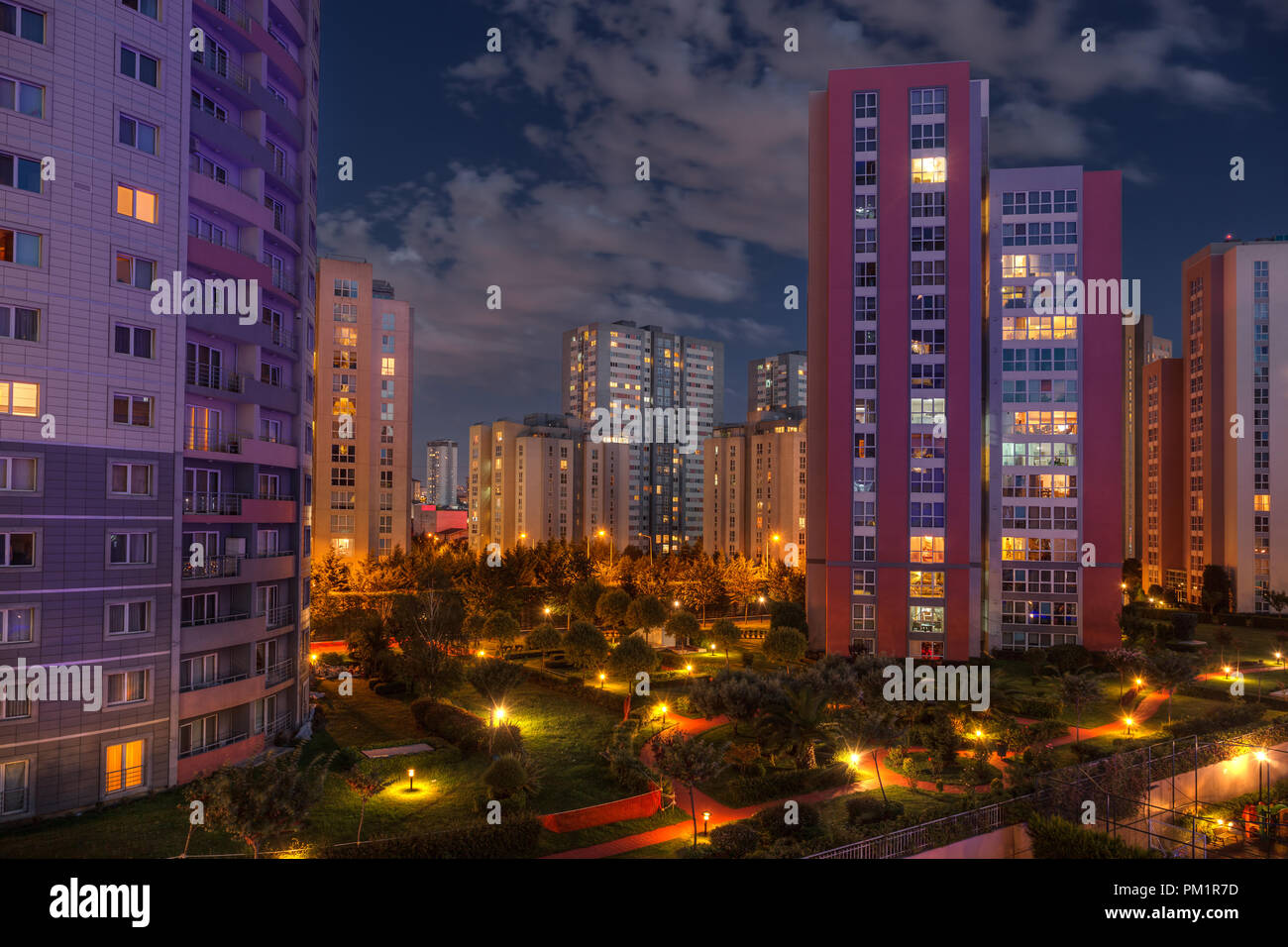 Apartments at night Stock Photo Alamy