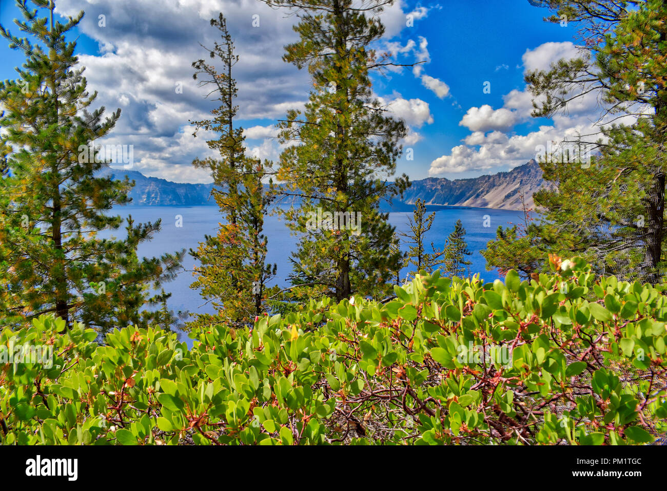 Crater Lake National Park on a cloudy fall day. Stock Photo