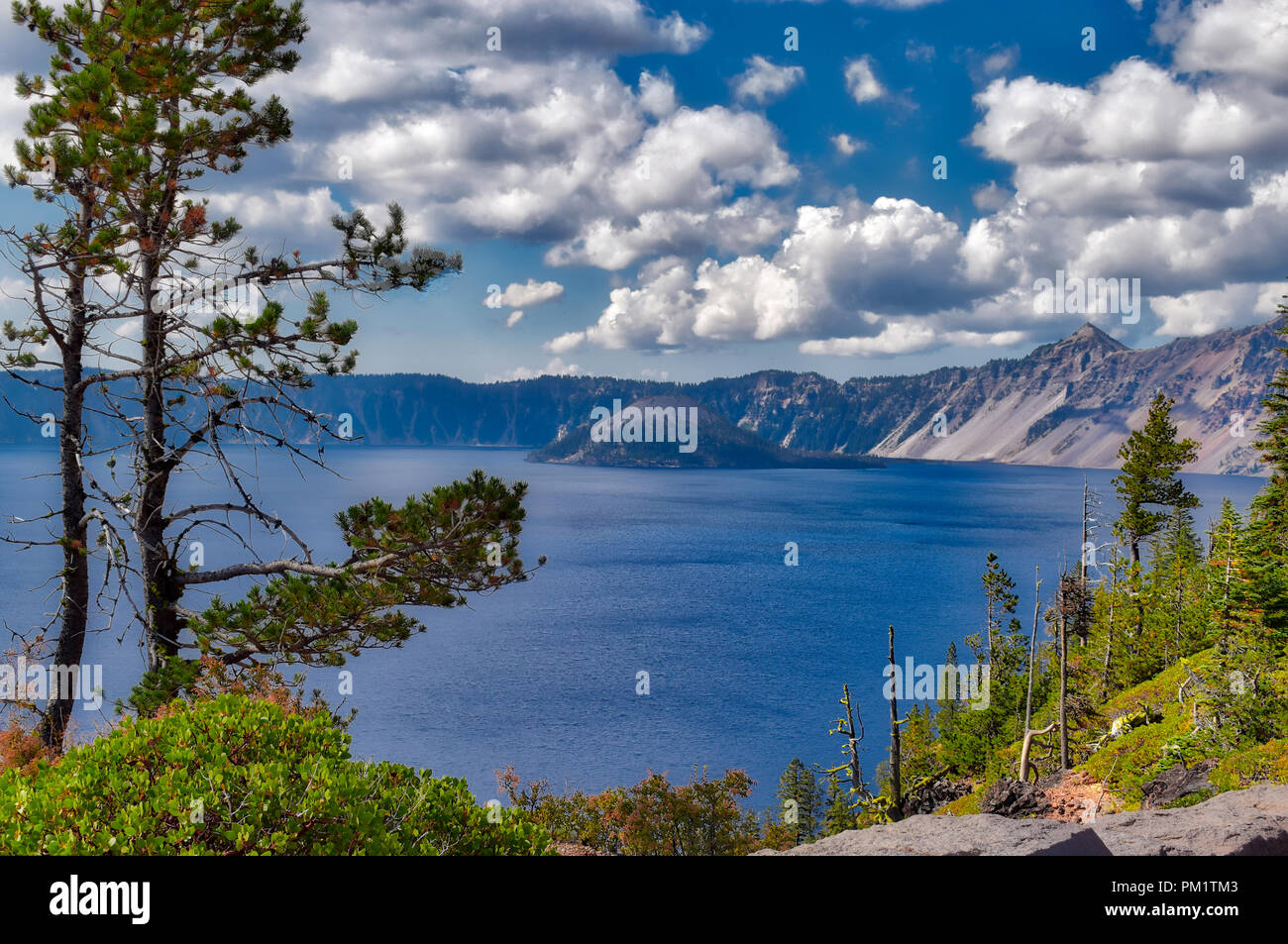 Crater Lake National Park on a cloudy fall day. Stock Photo