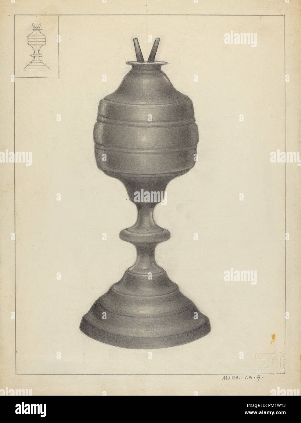 Camphene Lamp. Dated: 1935/1942. Dimensions: overall: 29.3 x 22.2 cm (11 9/16 x 8 3/4 in.). Medium: graphite on paper. Museum: National Gallery of Art, Washington DC. Author: Arsen Maralian. Stock Photo