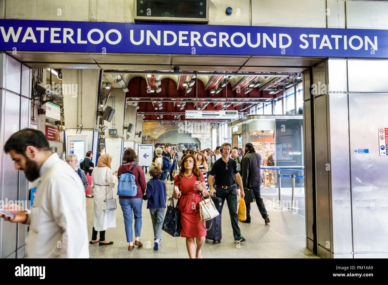 London England,UK,South Bank,Waterloo Underground Station train Tube,mass transit hub,Asian man men male,woman female women,commuter,entrance,UK GB En Stock Photo