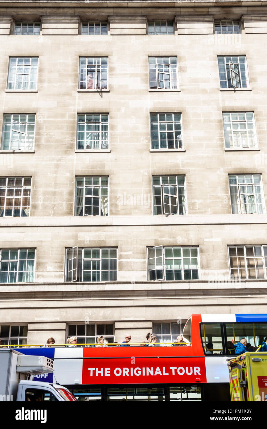 London England,UK,South Bank,York Road,County Hall Apartments building,exterior,windows,sightseeing tour bus motorcoach,double-decker,UK GB English Eu Stock Photo