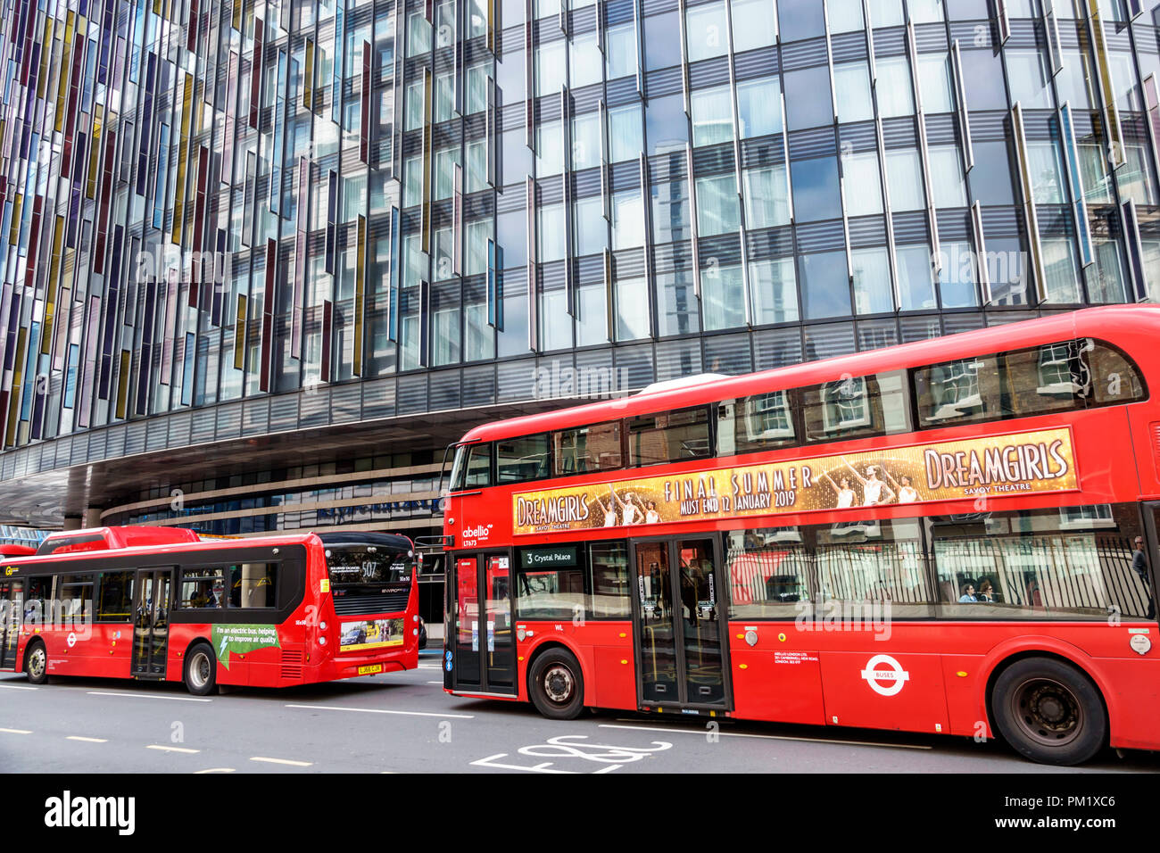London England,UK,South Bank,Lambeth,Park Plaza Westminster Bridge London Hotel,building color glass exterior,BUJ Uri Blumenthal architects,double-dec Stock Photo
