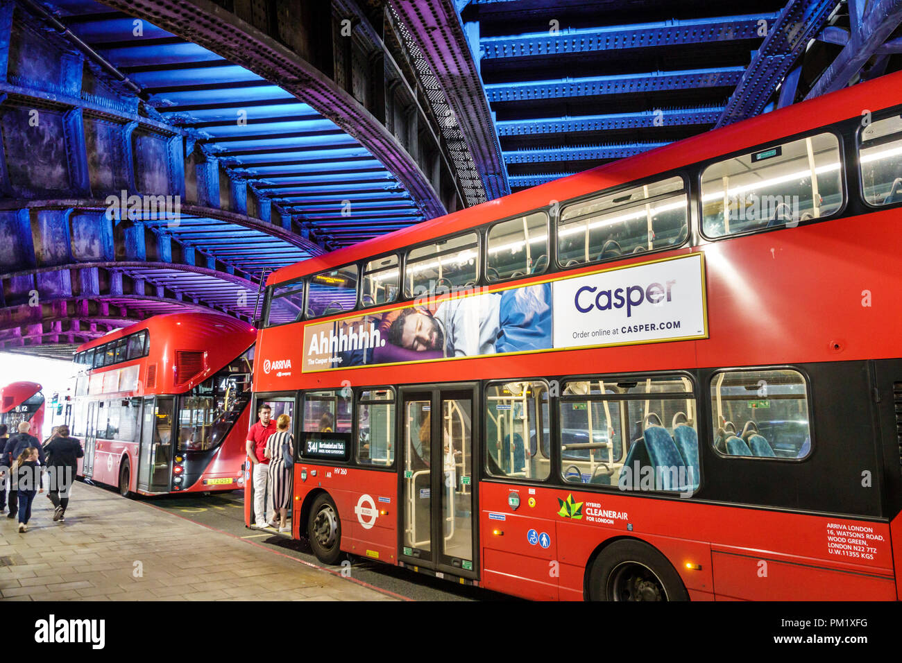 London England,UK,South Bank,Lambeth,Westminster Road tunnel arch underpass,lighting installation,bus double-decker,man men male,woman female women,bl Stock Photo