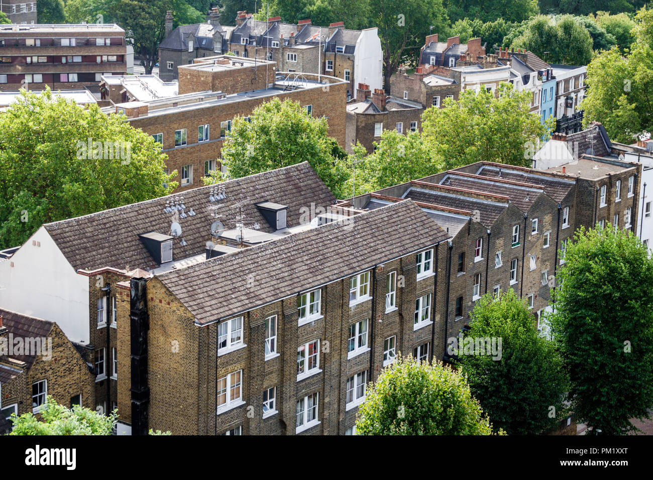 London England,UK,South Bank,buildings,rooftops,trees,overhead view,UK GB English Europe,UK180815016 Stock Photo