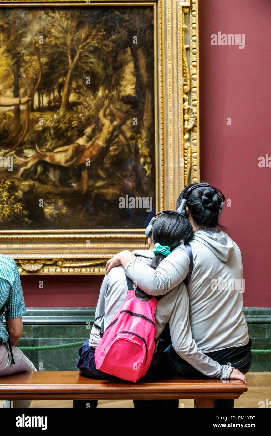 London England,UK,United Kingdom Great Britain,Trafalgar Square,The NationalGallery,art artwork museum,inside interior,painting,Titian Tiziano The Dea Stock Photo