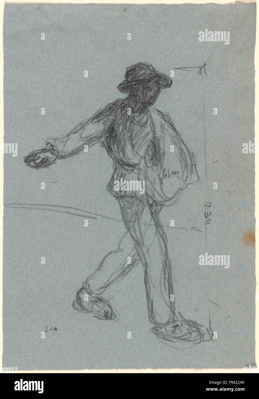 The Sower. Dimensions: overall: 37 x 25.5 cm (14 9/16 x 10 1/16 in.). Medium: chalk on blue laid paper. Museum: National Gallery of Art, Washington DC. Author: MILLET, JEAN-FRANÇOIS. Stock Photo
