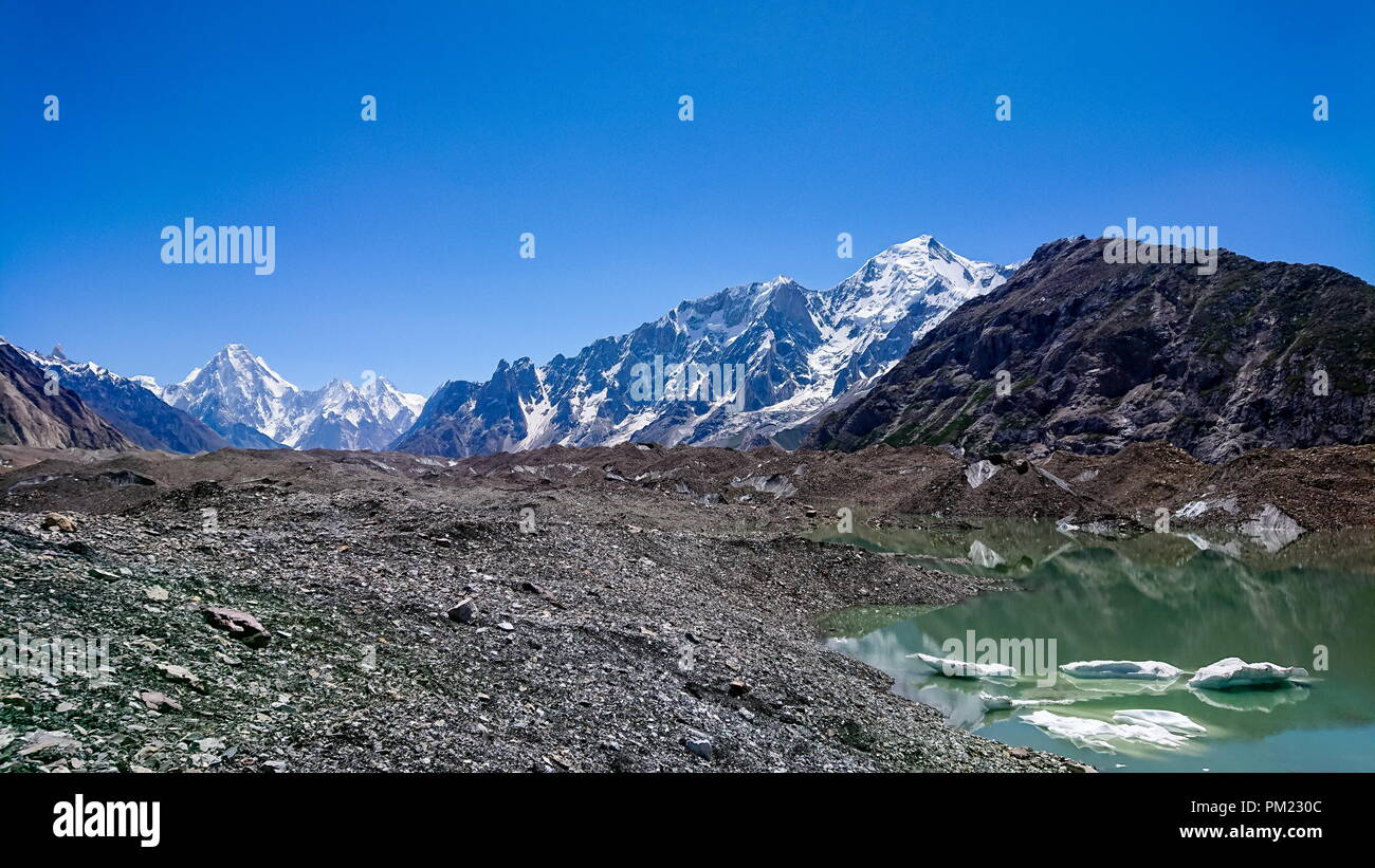 View of Karakorum range on the way to K2 base camp, Pakistan Stock Photo