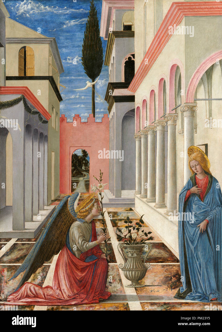 The Annunciation. Dated: c. 1445/1450. Dimensions: overall: 87.6 x 62.8 cm (34 1/2 x 24 3/4 in.)  framed: 120 x 92.4 x 8.3 cm (47 1/4 x 36 3/8 x 3 1/4 in.). Medium: tempera on panel. Museum: National Gallery of Art, Washington DC. Author: FRA CARNEVALE. Stock Photo