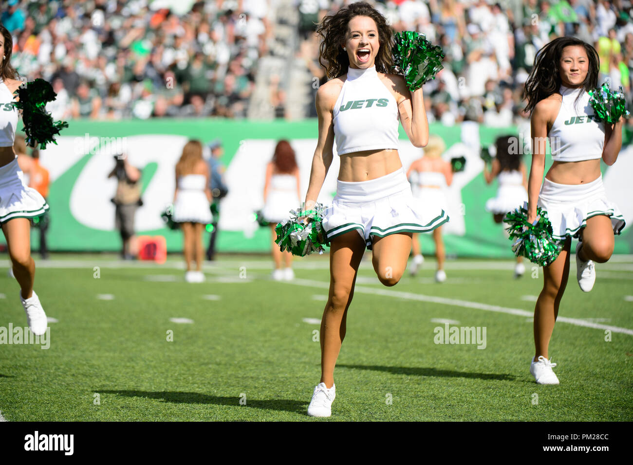 East Rutherford, NJ, USA. 16th Sep, 2018. The New York Jets Flight Crew performs during the game between The New York Jets and The Miami Dolphins at Met Life Stadium in East Rutherford, NJ. The Miami Dolphins defeat The New York Jets 20-12. Mandatory Credit: Kostas Lymperopoulos/CSM/Alamy Live News Stock Photo