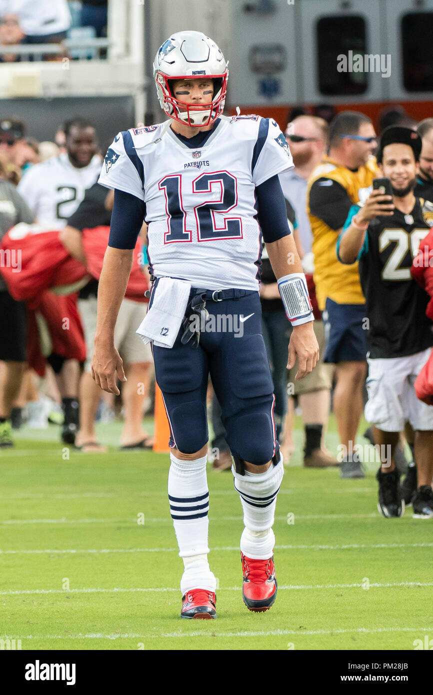 Jacksonville, FL, USA. 16th Sep, 2018. New England Patriots quarterback Tom  Brady (12) before the start of 1st half NFL football game between the New  England Patriots and the Jacksonville Jaguars at