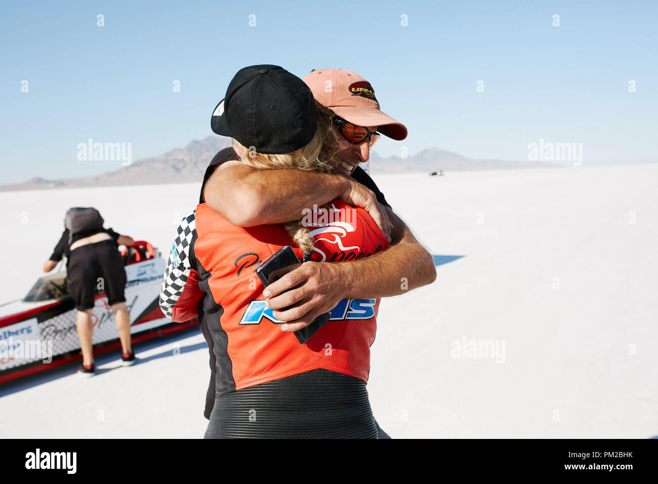 Bonneville, Utah, USA. 16th Sep, 2018. Denise Mueller Korenek attempting to  break the Paced Bicycle Land Speed Record; Denise Mueller Celebrating after  winning the world record at the timing station Credit: Action