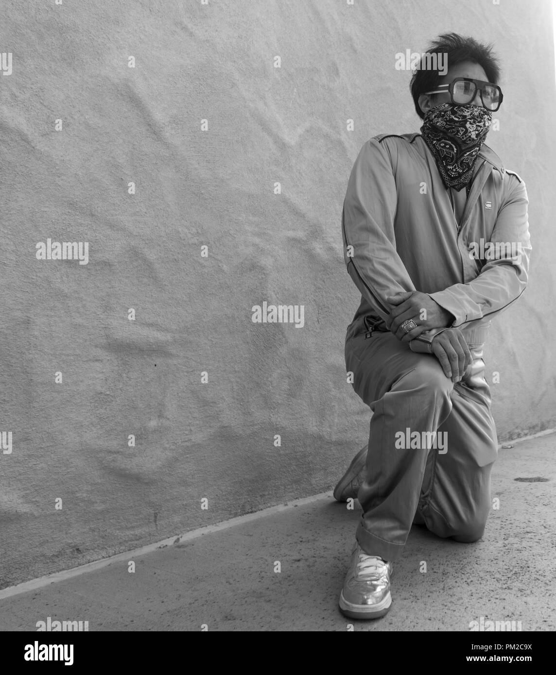 September 15, 2018 - Chad Hugo of N*E*R*D kneels in support of Colin Kaepernick's civil rights protest against police brutality and racial inequality. (Credit Image: © Rishi Deka/ZUMA Wire) Stock Photo