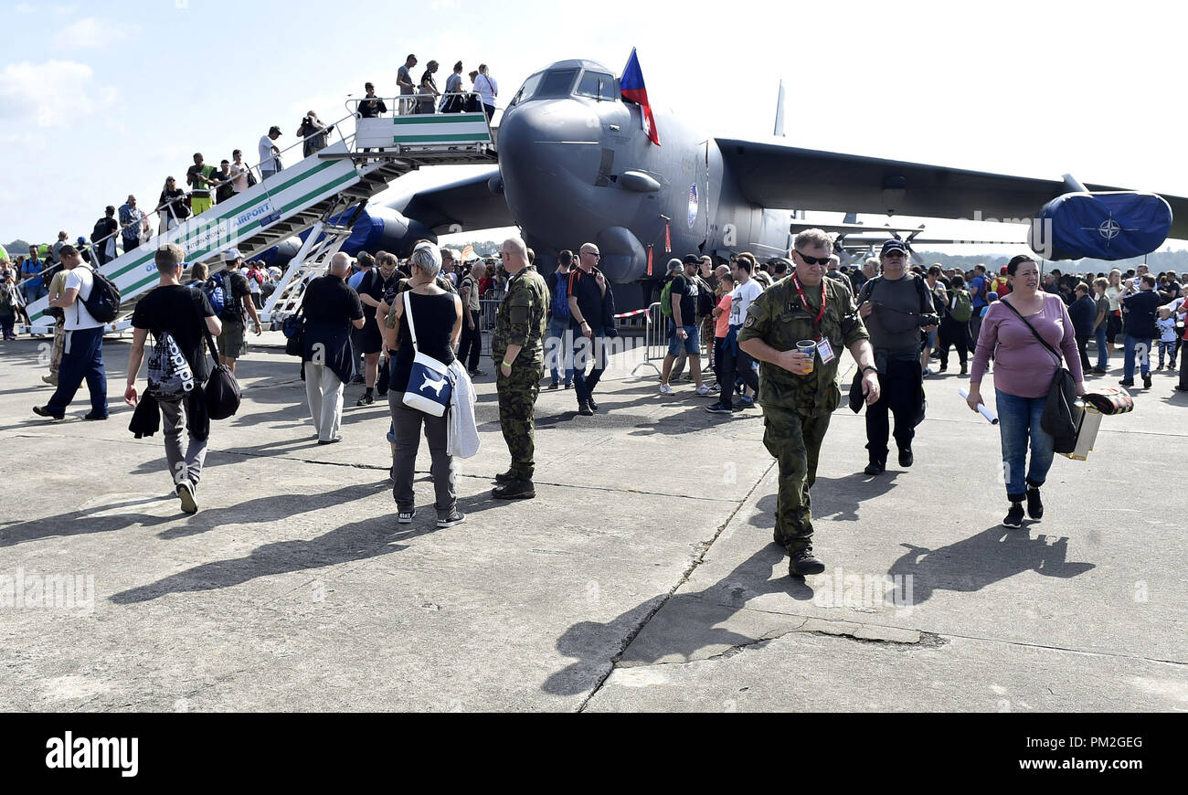 People inspect U.S. strategical bomber B-52 Stratofortress during the NATO Days and Czech Air Force Days at Mosnov airport, Ostrava, Czech Republic, September 15, 2018. (CTK Photo/Jaroslav Ozana) Stock Photo