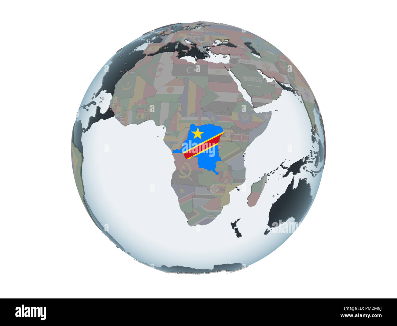 Democratic Republic of Congo on political globe with embedded flag. 3D illustration isolated on white background. Stock Photo