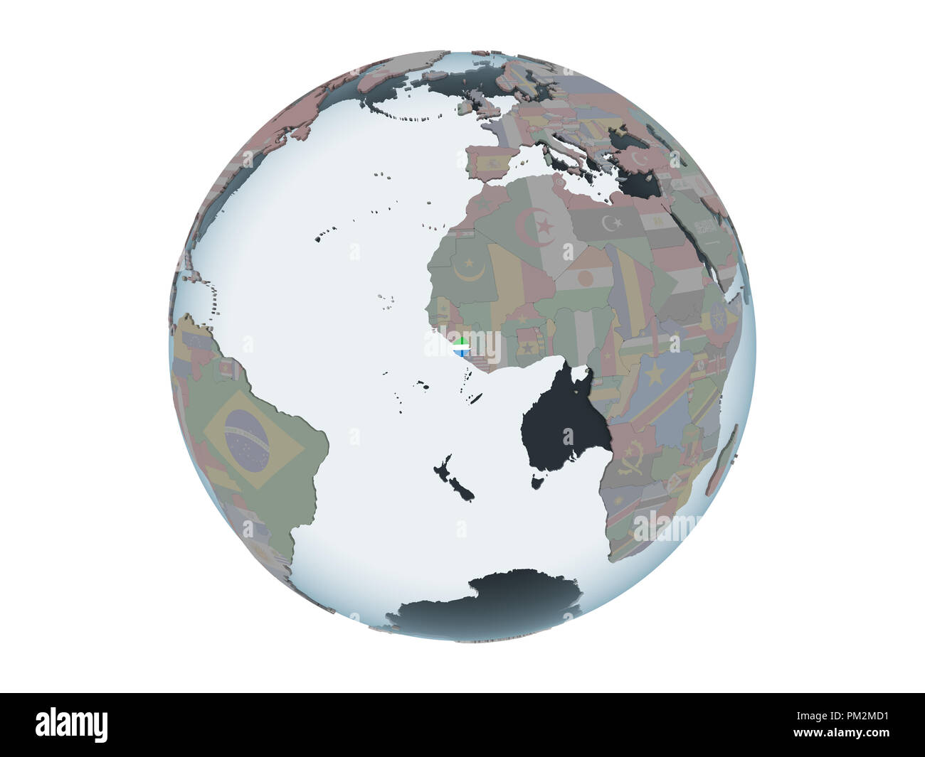 Sierra Leone on political globe with embedded flag. 3D illustration ...