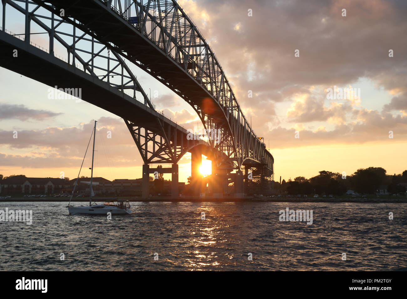 Bluewater Bridge Sarnia Port Huron sunset Stock Photo