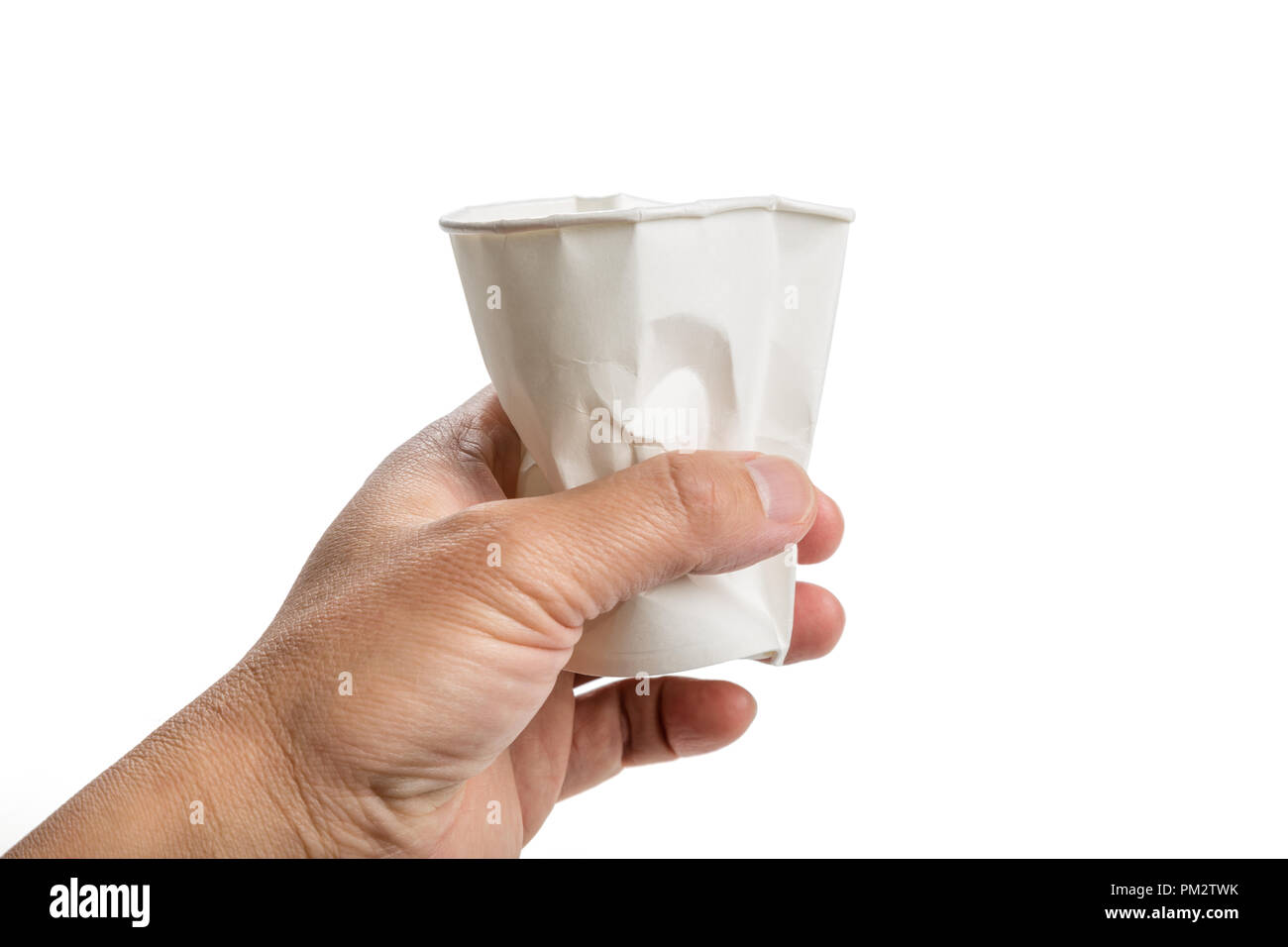 Crumbled White paper coffee cup on white background Stock Photo - Alamy