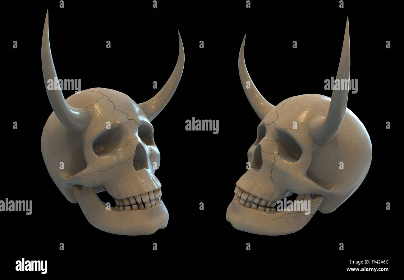 3d illustration on isolated background. Skull with horns Stock Photo ...