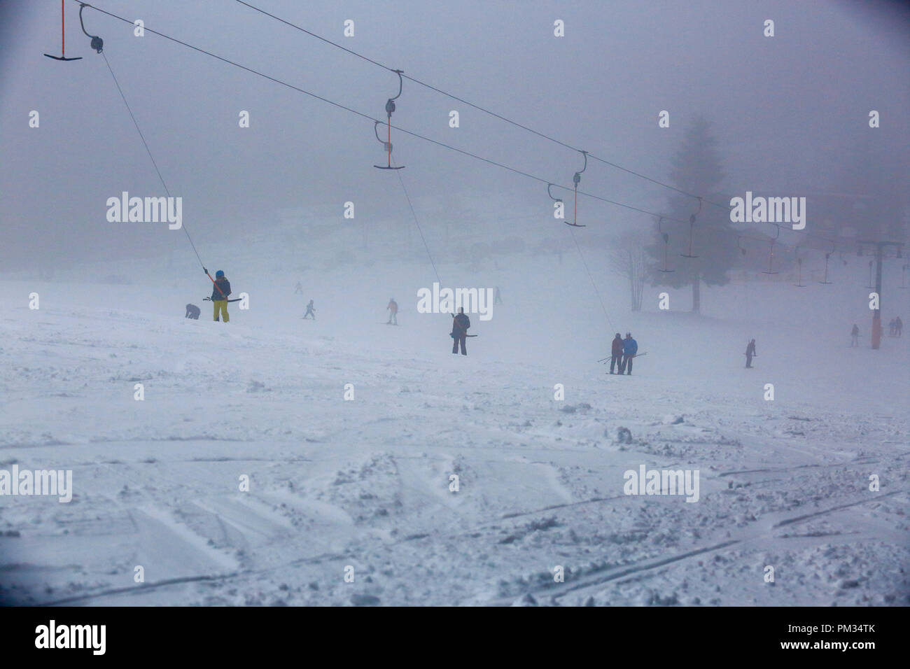 German people do skiing at Ruhestein Skilift, an ideal place for winter sport in Black Forest. Ruhestein Schänke, L401, Baiersbronn, Germany Stock Photo