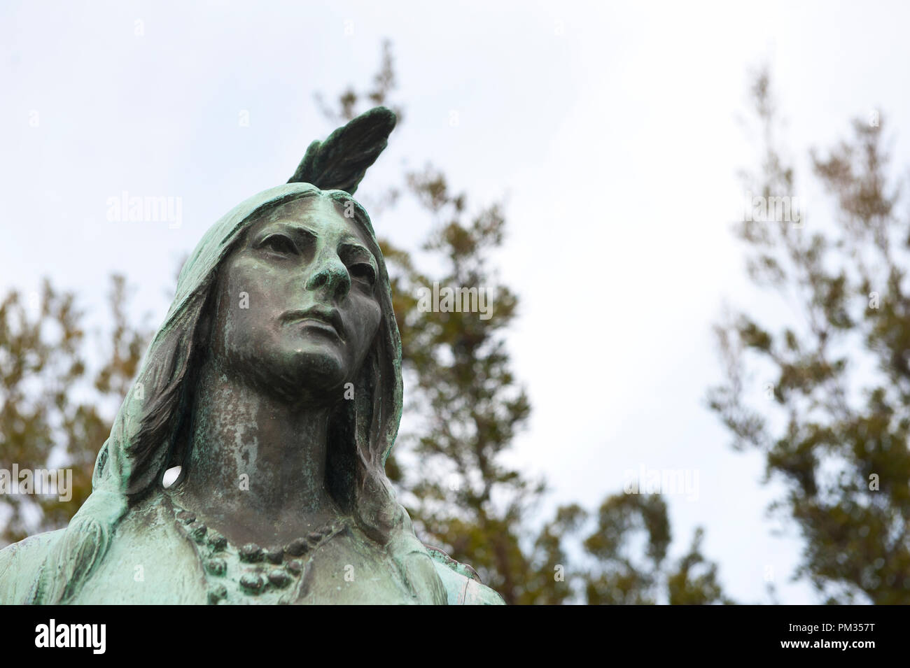 UNITED STATES Jan 02 Pocahontas statue at Jamestown Virginia and a memorial stone