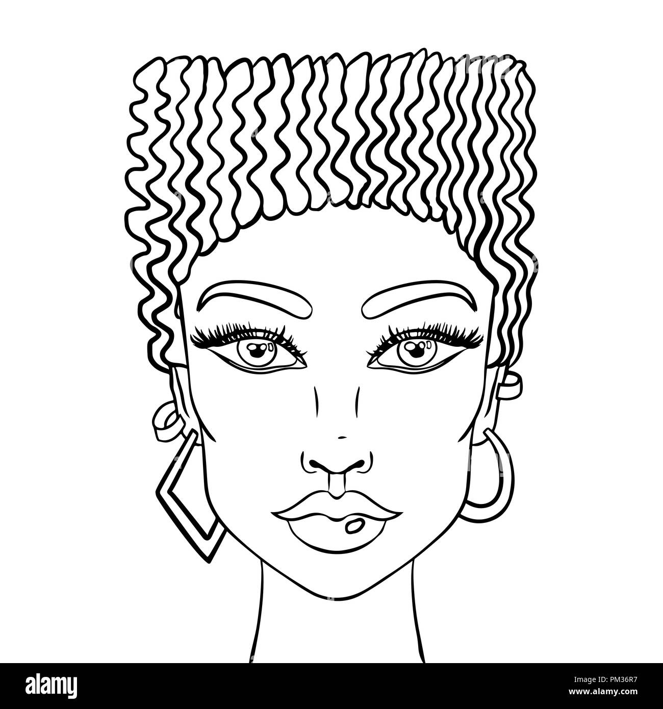 Doodle girls face. Womens portrait for adult coloring book. Vector illustration. Stock Vector