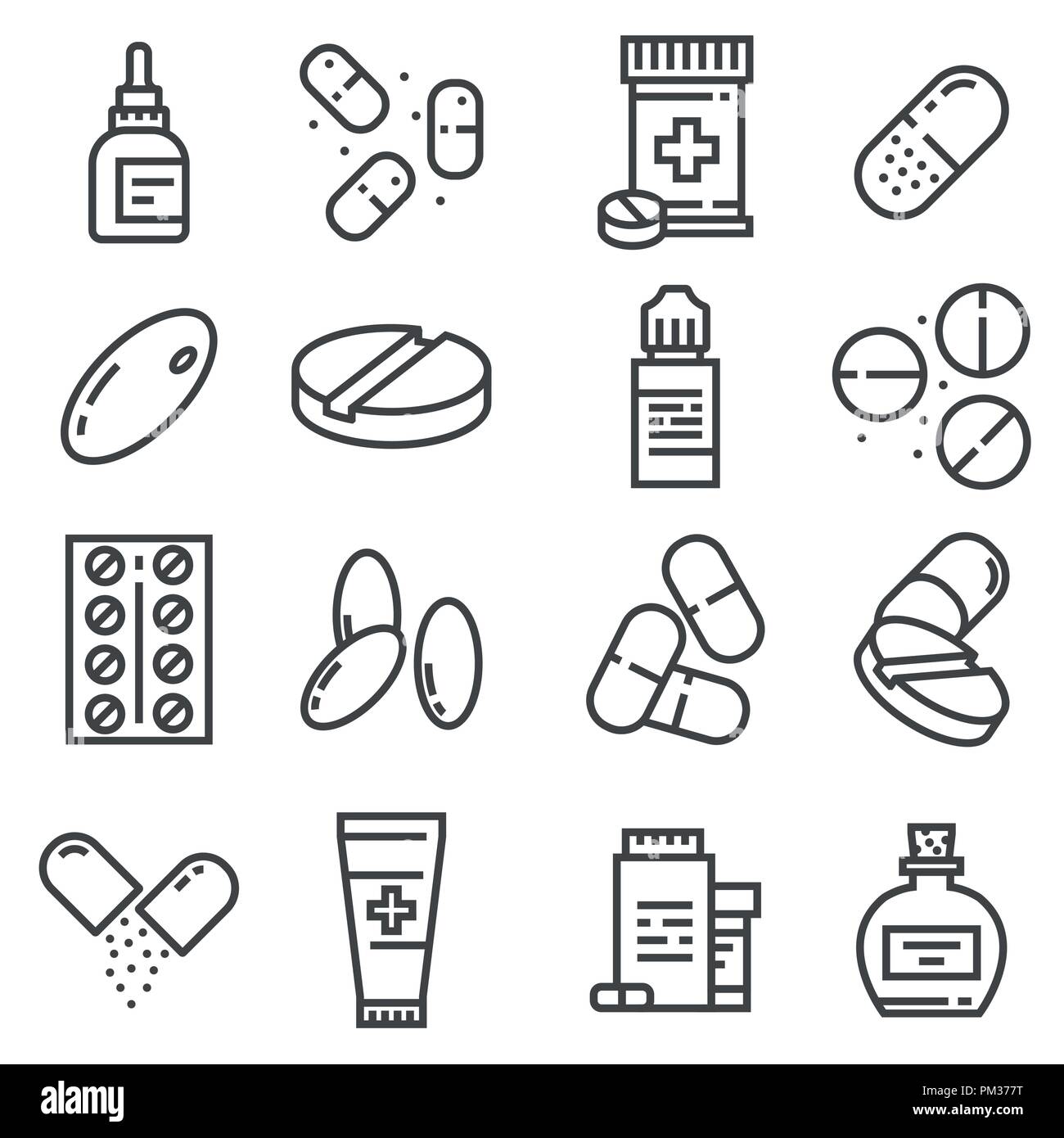 Pills and capsules icons set. Vector illustration. Pharmacy symbols ...