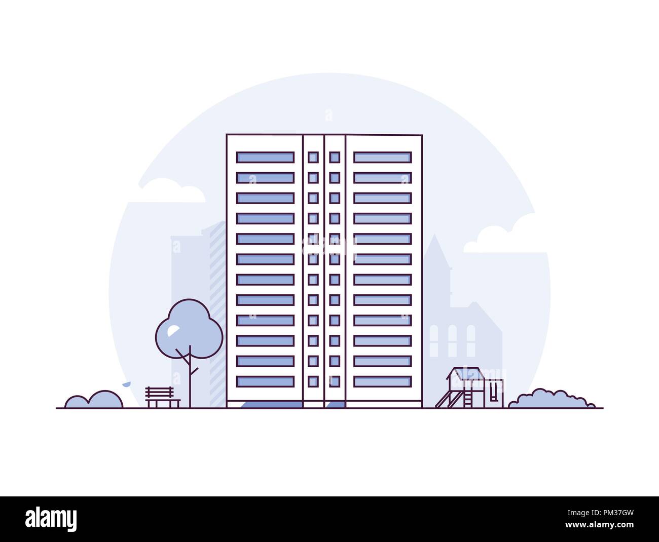 Urban landscape - modern thin line design style vector illustration on ...