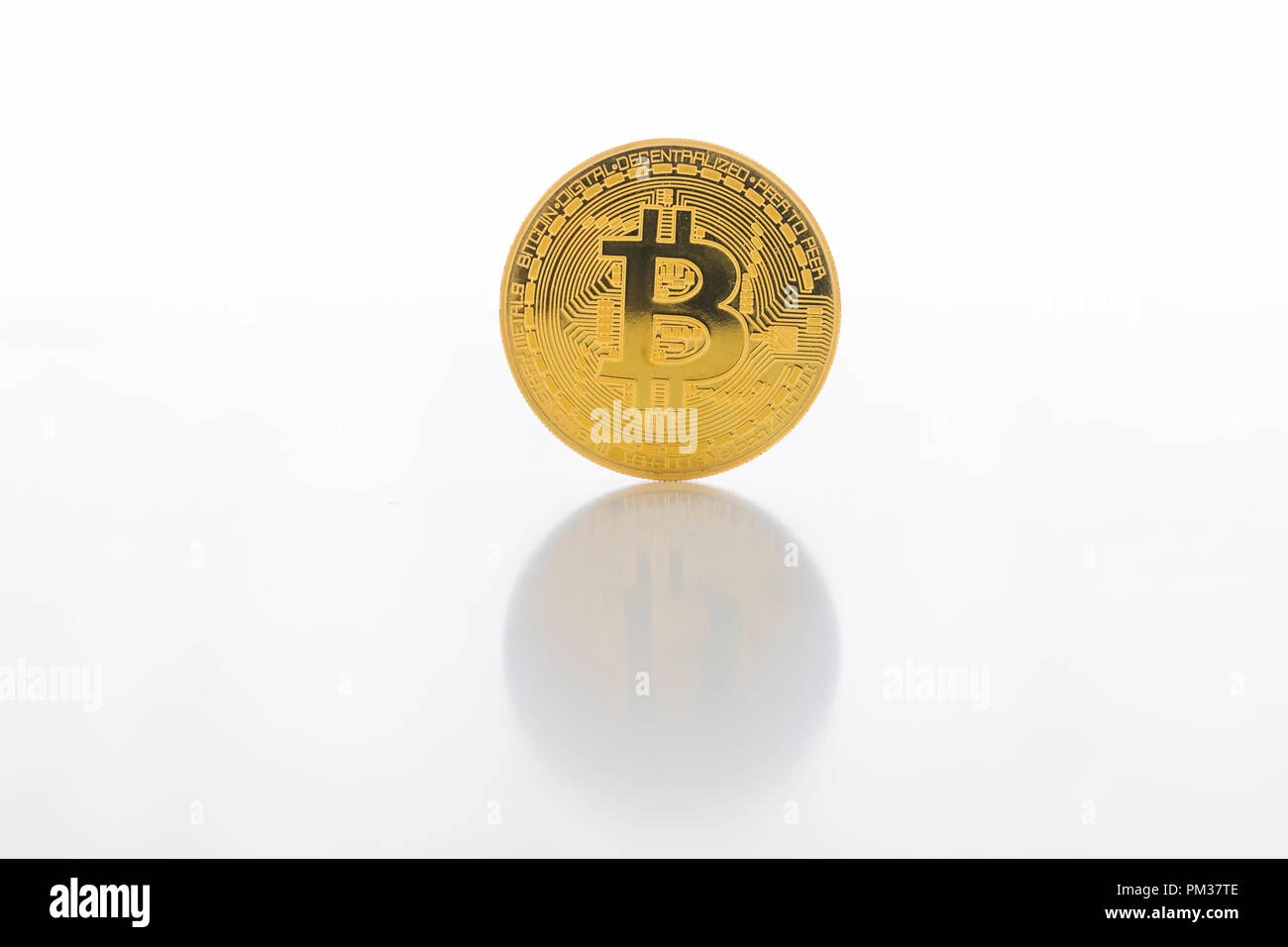 A Bitcoin Cryptocurrency Digital Bit Coin BTC Currency Technology Business Internet Concept. Stock Photo