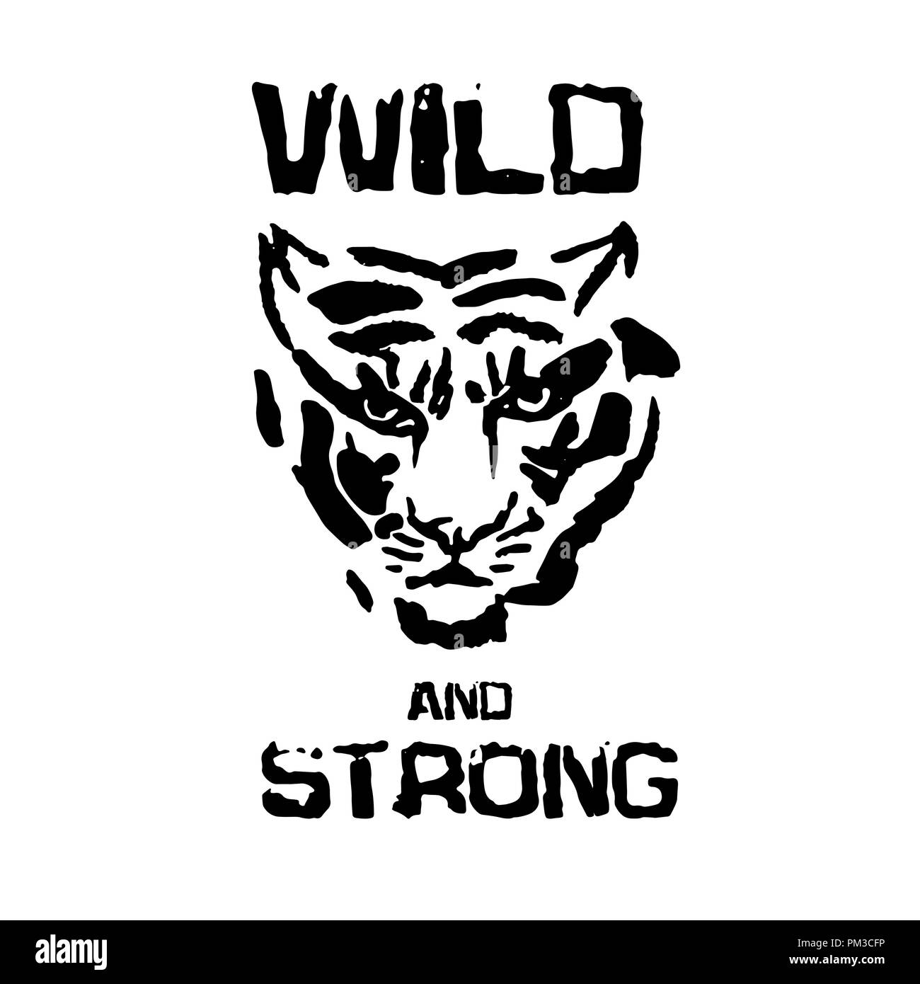 Wild and strong. Tiger head vector. Modern ink brush drawing animal head. Vector illustration. Stock Vector