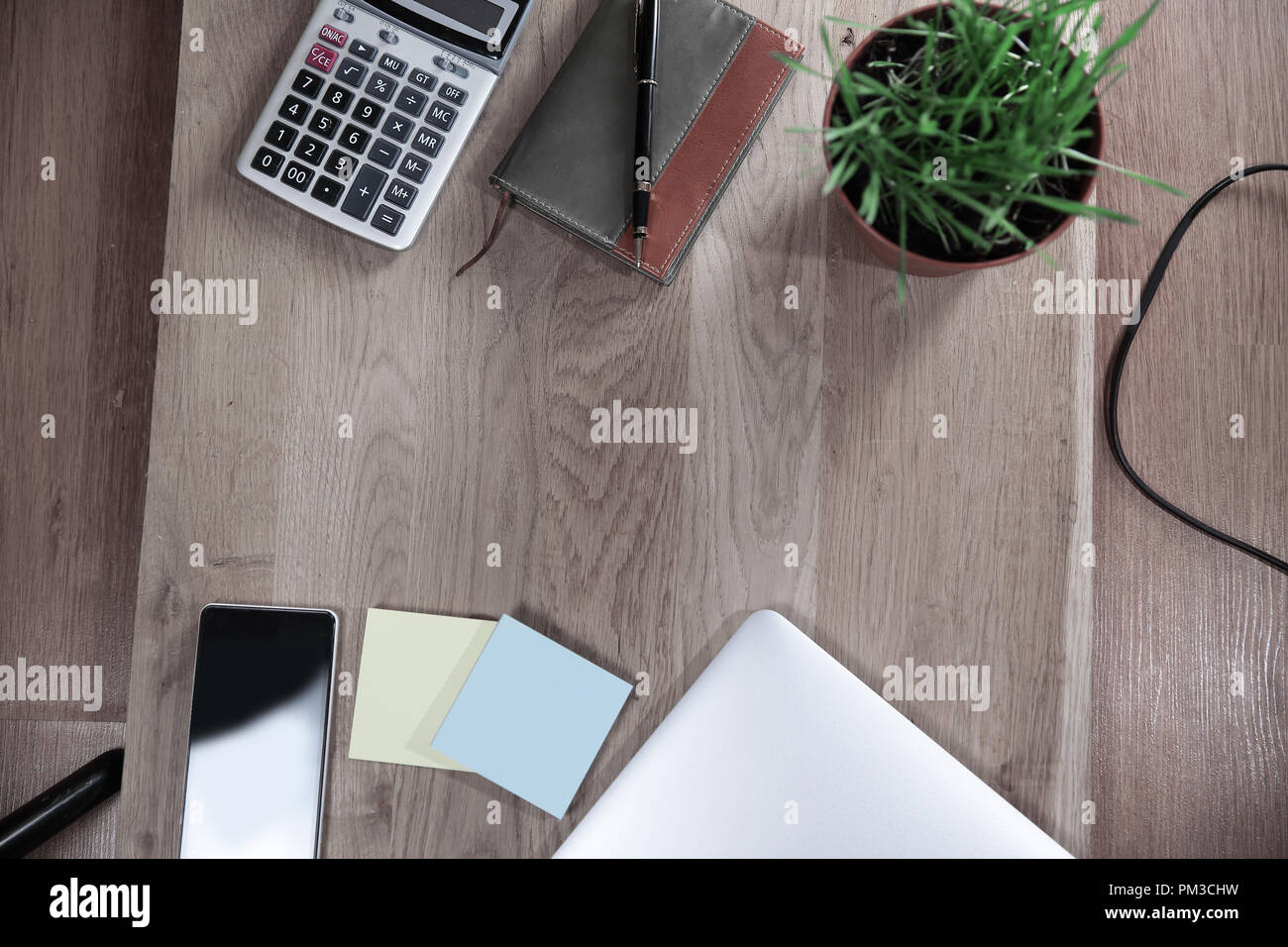 Top View Calculator Smartphone And Business Accessories On A