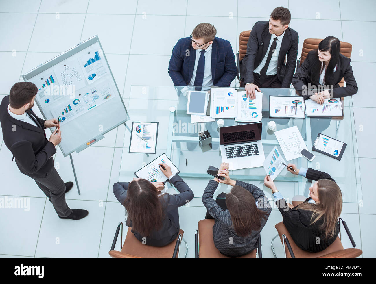 presentation of a new financial project on a workplace at office Stock