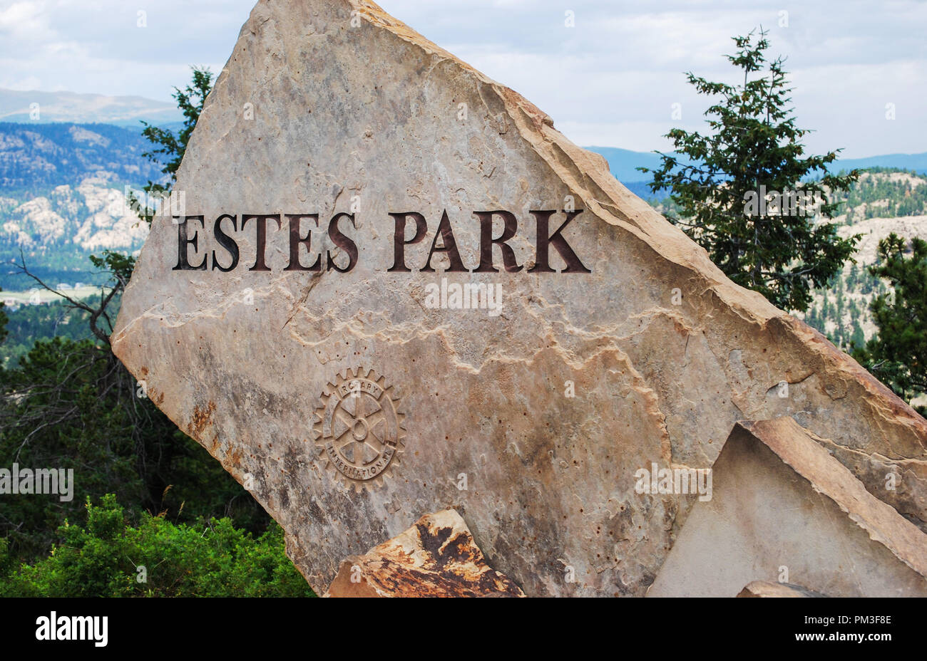 Estes Park sign. Statutory town in Larimer County, Colorado, United