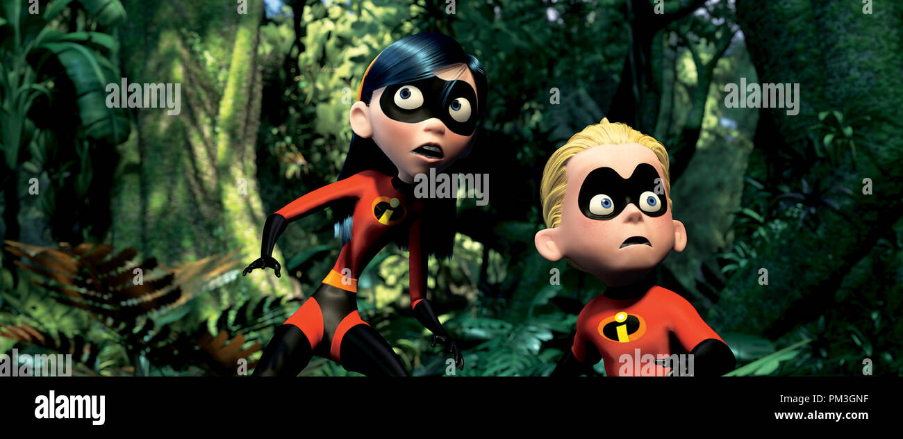 Film Still from 'The Incredibles'  Violett Parr, Dashiel 'Dash' Parr © 2004 Walt Disney Pictures  Pixar Animation Studios  File Reference # 30735577THA  For Editorial Use Only -  All Rights Reserved Stock Photo