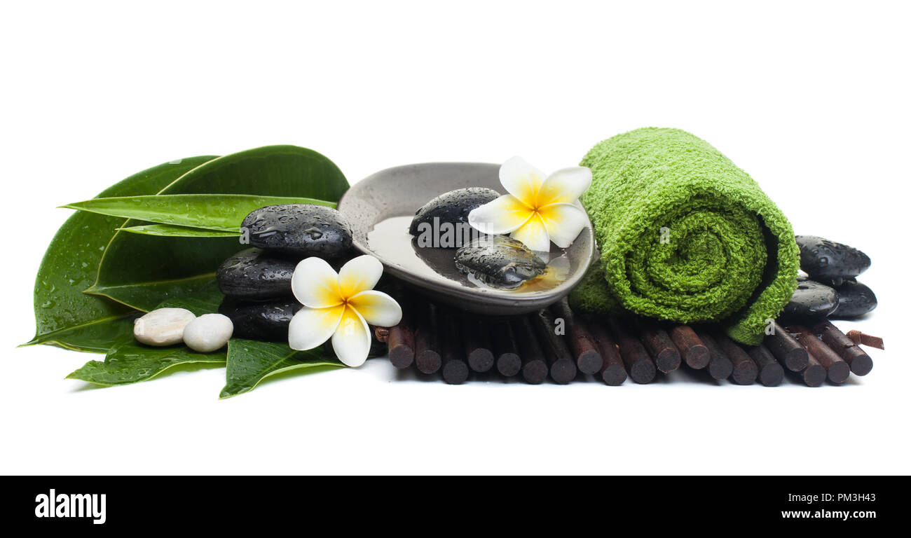 welness spa set for healthy therapy on white background. Stock Photo