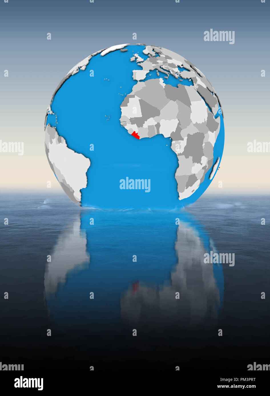 Liberia on globe floating in water. 3D illustration Stock Photo - Alamy
