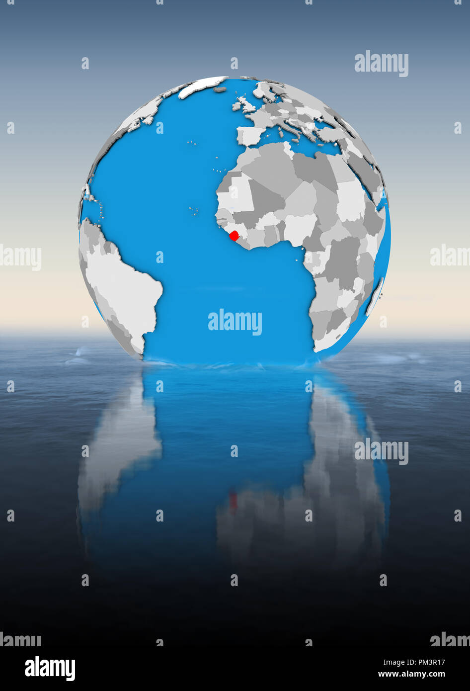 Sierra Leone on globe floating in water. 3D illustration Stock Photo ...