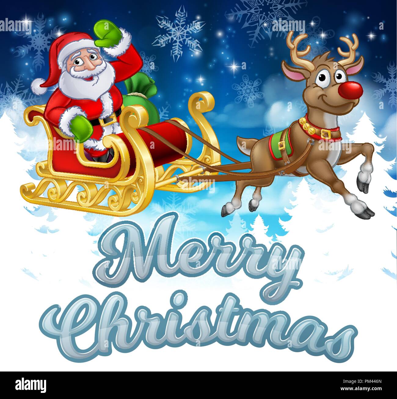 Santa Sleigh Merry Christmas Cartoon Background Stock Vector Image Art Alamy